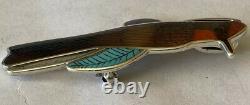 Signed Zuni Sterling Silver Inlay Vermillion Fly Catcher Pin/Pendant