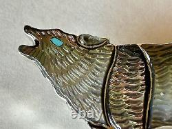 Signed Zuni Sterling Silver Inlay Wolf Pin/Pendant