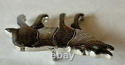 Signed Zuni Sterling Silver Inlay Wolf Pin/Pendant