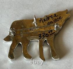 Signed Zuni Sterling Silver Inlay Wolf Pin/Pendant