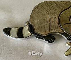 Signed Zuni Sterling Silver Mosaic Channel Inlay Raccoon Pin/Pendant