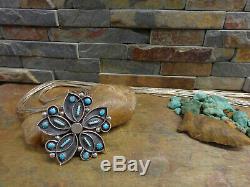 Signed Zuni Turquoise Owl Pendant Sterling Liquid Barrel Necklace Pin Old Pawn