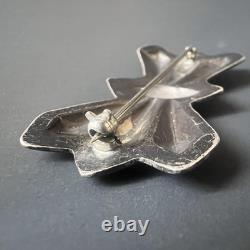 Silver Navajo Repousse Pin Native American Brooch Hand Stampwork Gift