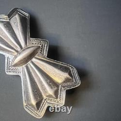 Silver Navajo Repousse Pin Native American Brooch Hand Stampwork Gift