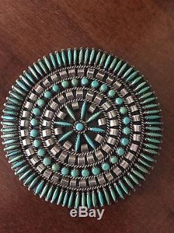 Silver Turquoise Needlepoint Cluster Pin Brooch Pendant Signed by N & R Nez