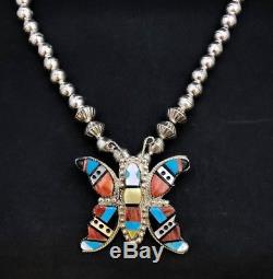 Silver and Turquoise Butterfly Necklace Zuni STERLING Handmade Pin/Pendant