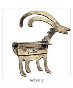 Skilful Patrick Yellowhorse Vintage Navajo Goat Pin Brooch sterling silver