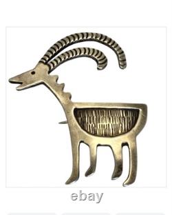 Skilful Patrick Yellowhorse Vintage Navajo Goat Pin Brooch sterling silver