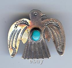 Small Vintage Navajo Indian Silver Turquoise Thunderbird Pin