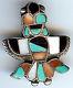 Small Vintage Zuni Indian Inlaid Turquoise Shell Onyx Knifewing Man Pin Brooch