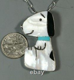 Snoopy Pin Pendant inlay Turquoise Zuni Artist Shenel Comosona Peanuts zunitoon