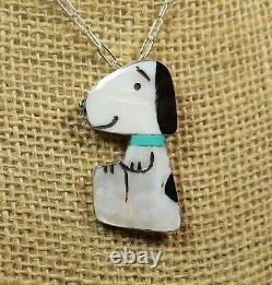 Snoopy Pin Pendant inlay Turquoise Zuni Artist Shenel Comosona Peanuts zunitoon