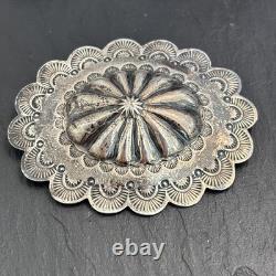 Southwest Arts 1930s Silver Slug Native American Concho Brooch Superb Vintage J7