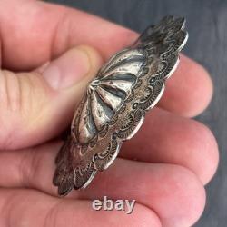 Southwest Arts 1930s Silver Slug Native American Concho Brooch Superb Vintage J7