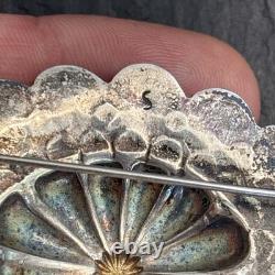 Southwest Arts 1930s Silver Slug Native American Concho Brooch Superb Vintage J7