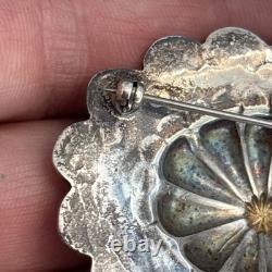 Southwest Arts 1930s Silver Slug Native American Concho Brooch Superb Vintage J7