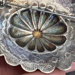 Southwest Arts 1930s Silver Slug Native American Concho Brooch Superb Vintage J7