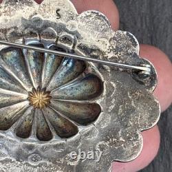 Southwest Arts 1930s Silver Slug Native American Concho Brooch Superb Vintage J7