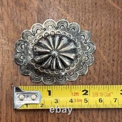 Southwest Arts 1930s Silver Slug Native American Concho Brooch Superb Vintage J7