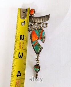 Southwest Sterling Silver Turquoise Spiny Oyster Inlay Pin/Pendant Stamped'GM