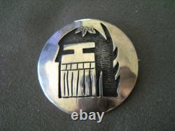 Southwestern Native American Hopi Long Hair Kachina Head Sterl Silver Pin Brooch