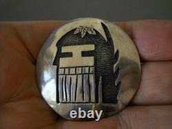 Southwestern Native American Hopi Long Hair Kachina Head Sterl Silver Pin Brooch