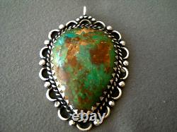 Southwestern Native American Navajo Green Turquoise Sterling Silver Pendant Pin