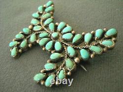 Southwestern Native American Turquoise Cluster Sterling Silver Pin Brooch ET