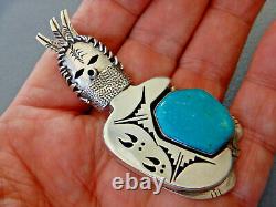 Southwestern Native American Turquoise Sterling Silver 3D Kachina Pendant Pin NM