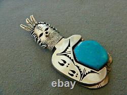 Southwestern Native American Turquoise Sterling Silver 3D Kachina Pendant Pin NM