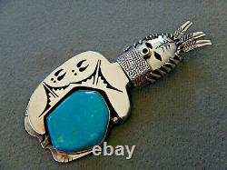 Southwestern Native American Turquoise Sterling Silver 3D Kachina Pendant Pin NM