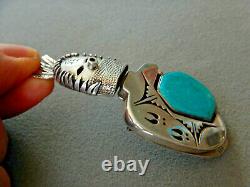 Southwestern Native American Turquoise Sterling Silver 3D Kachina Pendant Pin NM