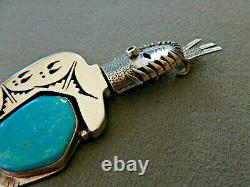 Southwestern Native American Turquoise Sterling Silver 3D Kachina Pendant Pin NM