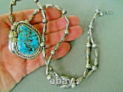 Southwestern Native American Turquoise Sterling Silver Bead Necklace and Pin