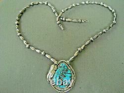 Southwestern Native American Turquoise Sterling Silver Bead Necklace and Pin