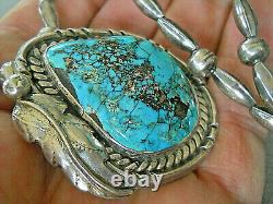 Southwestern Native American Turquoise Sterling Silver Bead Necklace and Pin