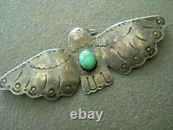 Southwestern Native American Turquoise Sterling Silver Stamped Thunderbird Pin