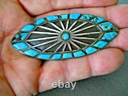 Southwestern Native American Turquoise Sterling Silver Starburst Pin 3 x 1.25