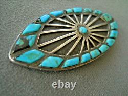 Southwestern Native American Turquoise Sterling Silver Starburst Pin 3 x 1.25