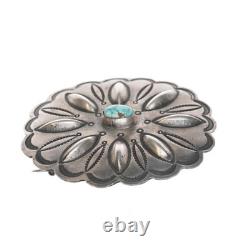 Southwestern/Navajo Hand Stamped Sterling high grade turquoise pin FA