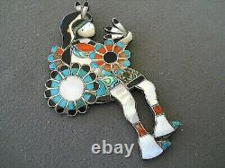 Southwestern Zuni Multi-Stone Inlay Kachina Dancer Sterling Silver Pin Brooch 4