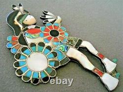 Southwestern Zuni Multi-Stone Inlay Kachina Dancer Sterling Silver Pin Brooch 4