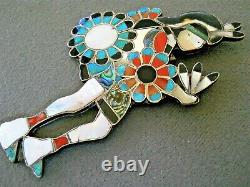 Southwestern Zuni Multi-Stone Inlay Kachina Dancer Sterling Silver Pin Brooch 4