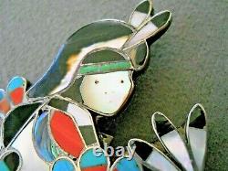 Southwestern Zuni Multi-Stone Inlay Kachina Dancer Sterling Silver Pin Brooch 4