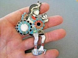 Southwestern Zuni Multi-Stone Inlay Kachina Dancer Sterling Silver Pin Brooch 4