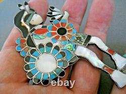 Southwestern Zuni Multi-Stone Inlay Kachina Dancer Sterling Silver Pin Brooch 4