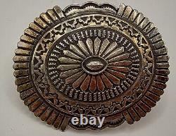 Spectacular Sunshine Reeves Navajo Sterling Silver Concho Stamped Brooch