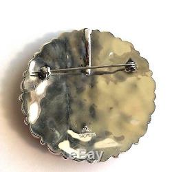 Spiny Oyster Turquoise Pin Pendant Brooch Round Sterling Silver VTG 32g 2in