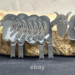 Sterling Sheep Brooch Pin Allison Snowhawk Lee Navajo Hand Stamped Vintage NA