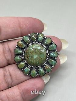 Sterling Silver 925 Green Stones Navajo Signed LMB Pin Brooch Pendant Flower